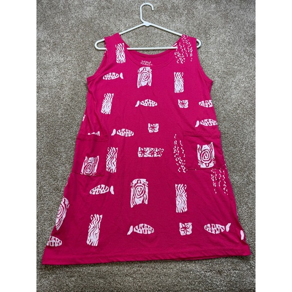Island Beach Dresses & Skirts - Island Beach Womens Pink Tribal Fish Print Sleeveless Shift Dress Pockets M